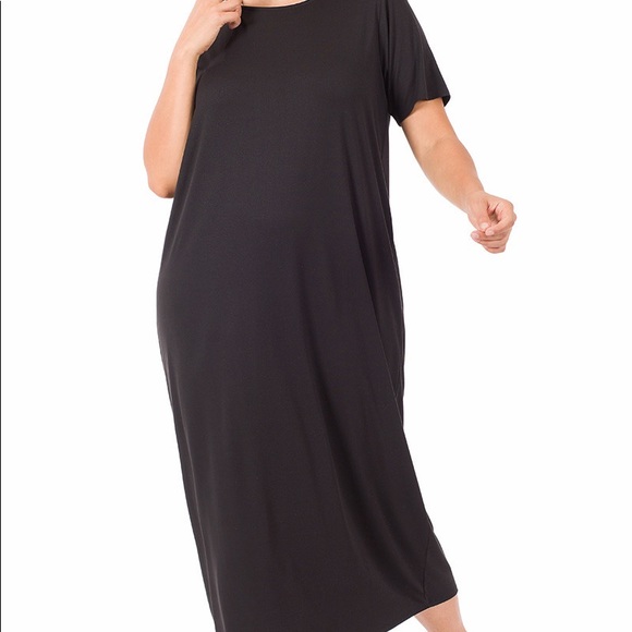 BN Zenana Oversized Short Sleeve Round Neck Black Maxi W/Pockets Various - Picture 6 of 15
